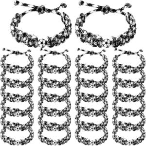 Landical 24 Pcs Soccer Bracelet for Boys Adjustable Handmade Braided Bracelet Wristbands Inspirational Sport Accessories Boy Soccer Party Favors for Teams Player Gift Birthday Jewelry Accessories
