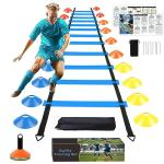 YGORTECH Soccer Training Equipment Set - 20FT Agility Ladder, 16 Soccer Cones, Speed and Agility Training Equipment for Indoor/Outdoor Practice Blue Ladder