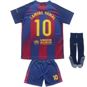 CEKFAX 2025/2026 Barca Home #10 Yamal Football Soccer Kids Jersey Shorts Socks Set Youth Sizes (Navy,26)