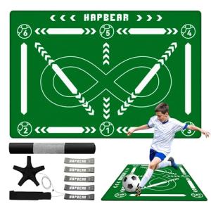 HAPBEAR Soccer Training Equipment- Thickened 0.2 inch, Soccer Training Mat for Footwork and Ball Mastery, Anti-Slip and No-Curl, Idea for All Ages to Improve Speed Strength Agility and Coordination