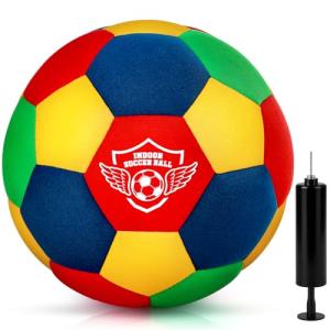 HopeRock House Soccer Ball Soft Foam Indoor Soccer Ball Size 4 with ‌Football Pump Inside for Your Home Ball Lightweight Safe for Dribbling Training, Youth Soccer Balls, Soccer Gifts for Boys 8-12
