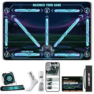 Soccer Training Mat With Technique Video Soccer Training Equipment Includes Football Trainer And Grip Socks Soccer Gifts Improve Coordination Anti-Slip Silent Absorption Mat For Footwork Training