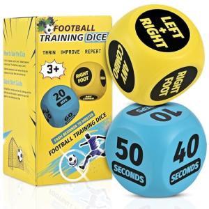 Soccer Training Dice Set - 2 Pack Ideal Soccer Gifts for Boys 8-12, Girls, Teams & Coaching Drills - Practice Equipment with Action & Time Challenge Mode - Fun Sports Games for Kids(Blue + Yellow)