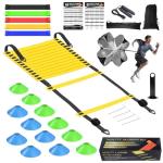 Speed Agility Training Equipment Set, Agility Ladder 20ft, 12 Football Cones, Resistance Running Parachute, Jump Rope, 5 Resistance Bands, Football Soccer Basketball Fitness Drills for Kids Adults