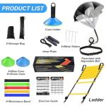 Speed Agility Training Equipment Set, Agility Ladder 20ft, 12 Football Cones, Resistance Running Parachute, Jump Rope, 5 Resistance Bands, Football Soccer Basketball Fitness Drills for Kids Adults