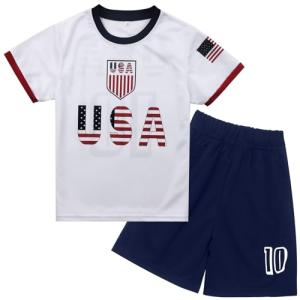 Xuomuen USA Soccer Jersey & Short for Youth Boys Baby Kids Soccer Jersey #10 Uniforms Football for Child,white,Short Sleeve,5-6Y