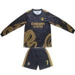 CEKFAX Madrid #7 Special Gold Black Dragon Edition Long Sleeve Football Soccer Kids Jersey Shorts Set Youth Sizes (Black, 30 (12-13 Years Old))