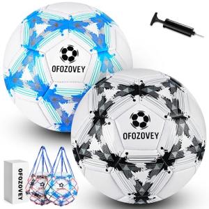 OFOZOVEY Soccer Ball Size 5 Two Pack,Classic Indoor Outdoor Soccer with 1 Pump 2 Net Bag and 1 Needle,Long-Lasting for Training, Games, Outdoor & Indoor Play,Ideal Gift for Boys Girls Youth Adult