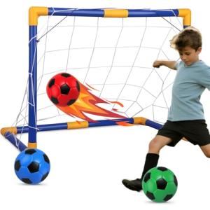Soccer Goal for Backyard Set, Portable Soccer Goal Training Equipment, Mini Soccer Net with Soccer Ball for Sports Game, Soccer Set for Kids and Youth 23" W×18" H×12" D