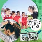 Yungyan 36 Pcs Soccer Gifts 12 Soccer Makeup Bag for Women Party Favors Team Gifts with 12 Sport Hair Scrunchies 12 Round Portable Folding Brush