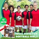 Yungyan 36 Pcs Soccer Gifts 12 Soccer Makeup Bag for Women Party Favors Team Gifts with 12 Sport Hair Scrunchies 12 Round Portable Folding Brush