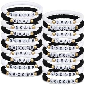 Alomois 20PCs Soccer Bracelets Soccers Party Favors Charm Bracelet Clay Bead Stretch Stackable Bracelets for Teens Men Women Sport Party Favors (Soccer)