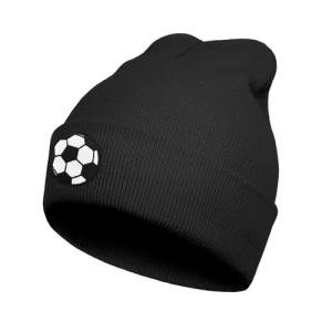 SnuggleHive Cool Soccer Pattern Beanie Skull Cap,Embroidered Soccer Wool Knit Beanies Hats Gift for Men Women,Keep Warm Soft Stretchy Winter hat for Cold Weather Accessory