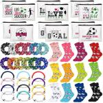 Baderke 48 Pcs Soccer Team Gifts 12 Pcs Make up Bags 12 Novelty Ball Socks 12 Scrunchie Hair Ties 12 Soccer Bracelet Accessories Gifts for Birthday Sport Party Favor