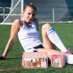 Sunnymove 2 Pcs Pink Soccer Cosmetic Bag Gifts with Chenille Letter Patch Clear Makeup Pouch PVC Toiletry Zipper Travel Pouch Waterproof Portable Storage Bag for Her Girls Women Players Team