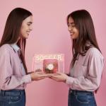 Sunnymove 2 Pcs Pink Soccer Cosmetic Bag Gifts with Chenille Letter Patch Clear Makeup Pouch PVC Toiletry Zipper Travel Pouch Waterproof Portable Storage Bag for Her Girls Women Players Team