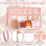Sunnymove 2 Pcs Pink Soccer Cosmetic Bag Gifts with Chenille Letter Patch Clear Makeup Pouch PVC Toiletry Zipper Travel Pouch Waterproof Portable Storage Bag for Her Girls Women Players Team
