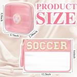 Sunnymove 2 Pcs Pink Soccer Cosmetic Bag Gifts with Chenille Letter Patch Clear Makeup Pouch PVC Toiletry Zipper Travel Pouch Waterproof Portable Storage Bag for Her Girls Women Players Team