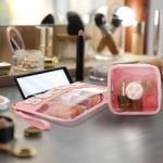 Sunnymove 2 Pcs Pink Soccer Cosmetic Bag Gifts with Chenille Letter Patch Clear Makeup Pouch PVC Toiletry Zipper Travel Pouch Waterproof Portable Storage Bag for Her Girls Women Players Team