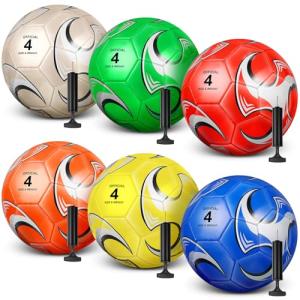 Glimin 6 Pcs Deflated Soccer Ball Bulk with Pump Size 3,4,5 Outside Sport Soccer Ball Training Ball for Adult Machine Stitched Ball for Game Match Birthday Party Gift(Size 4,Stylish)