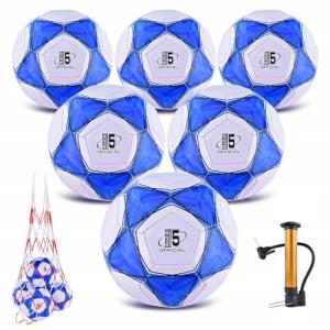 ELKCIP 6 Pack Classic deflated Soccer Balls Size 5 with Pump and Mesh Bag for Indoor Outdoor Lawn Game Training Practice Bulk Sport Gift for Teens Adults, Dark Blue, Size 5