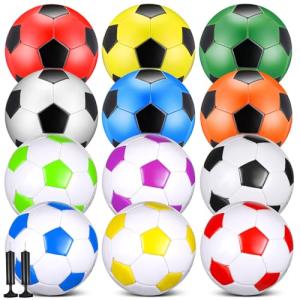 MiniInflat 12 Pcs Soccer Balls Bulk Size 4 Soccer Balls with Pump Operation Christmas Soft Football Outdoor Indoor for Sport Training Practice Game Gift for Adult(Mixed Colors,Classic)