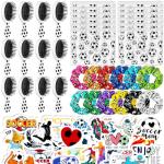 Soccer Party Favors Set Hair Accessories with 12 Soccer Mini Detangler Brush, Satin Soccer Scrunchies Hair Ties,Soccer Makeup Bags and Stickers Soccer Birthday Party Decoration for Sports Team Gifts