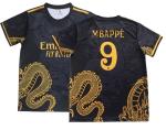 LeenBD Mbappe No #9 Madrid Special Gold Dragon Edition Kids Soccer Jersey Shirts Football Futbol Socks Set Youth Sizes (Black, 24 (6_7 Years Old))..