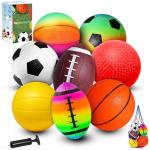 COAMZPARTY 8 Pack Balls for Toddlers Kids, 5 Inch Soccer Balls, Football, Basketball, Beach Balls, Kickball for Outdoor & Indoor Games, Sport Ball Set with Pump and Storage Bag, Boys and Girls Gift