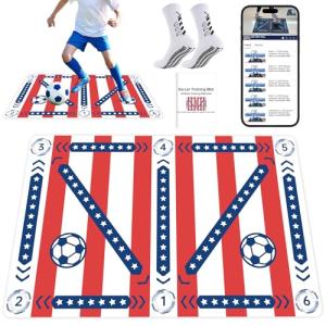 Soccer Training Mat with Video, Soccer Training Equipment Includes Premium Anti-Slip Soccer Socks Improve Coordination and Agility,Football Footwork Training Mat,Attached Action Tutorial Included