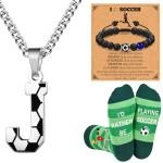 Soccer Gifts Set A-Z Letter Soccer Necklace for Men Novelty Soccer Socks&Soccer Bracelets for Soccer Lovers