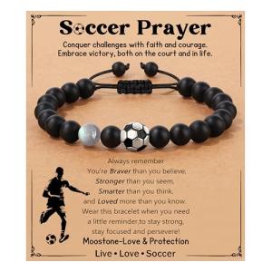 JoycuFF Soccer Gifts Soccer Moonstone Bracelets Accessories Stuff for Teen Brother Grandson Christmas Birthday Gifts Ideal for 7/8/10/11/12 Years Old Team Sports Player