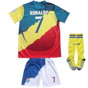 LeenBD Madrid Manchester Al NASSR #7 Kids Soccer Jersey Shirts Football Futbol Socks Set Youth Sizes (Mix, 30 (12-13 Years Old))