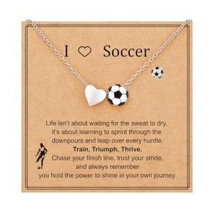 P.BLAKE Soccer Necklace for Teen Girls, Sports Accessories Soccer Heart Pendant Christmas Birthday Jewelry Gifts for Women Girls Ages 8-12 Team Mom Player Coach Stuff