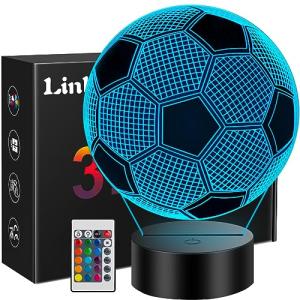 Linkax Soccer Gifts Stocking Stuffers for Kids Teens Boys Girls, Soccer Ball 3D Illusion Lamp Night Light Room Decor 16 Colors Change, Birthday Gifts for Grandkids Kids 6 7 8 9 10 11 12 Year Old Boy