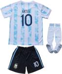 Necm Argentina #10 Leo 2021 Copa-American Home Kids Football Soccer Jersey/Shorts/Socks Kit Gift Set Youth Sizes (White/Blue, 28 (10-11 Years))