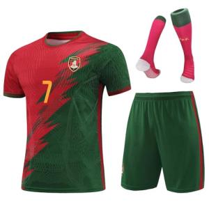 Youth Soccer Jersey for Boys Girls Kids Uniform Football Shirt Birthday Gift Set (red/Green, 7-8years)