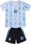 Necm Argentina #10 Leo 2021 Copa-American Home Kids Football Soccer Jersey/Shorts/Socks Kit Gift Set Youth Sizes (White/Blue, 28 (10-11 Years))