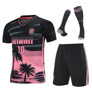 Boys' Soccer Jerseys Kids Shirt Youth Training clothes with Socks Gift Kit Set (black/pink, 12-13years)