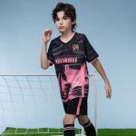 Boys' Soccer Jerseys Kids Shirt Youth Training clothes with Socks Gift Kit Set (black/pink, 12-13years)