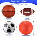 Lenwen 4 Pcs Sports Balls Set, Include Official Size Basketball Soccer Football Playground Ball Pump Equipment Bag for Teen Adult Christmas Ball Gifts(Brownish Red)