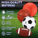 Lenwen 4 Pcs Sports Balls Set, Include Official Size Basketball Soccer Football Playground Ball Pump Equipment Bag for Teen Adult Christmas Ball Gifts(Brownish Red)