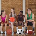 Lenwen 4 Pcs Sports Balls Set, Include Official Size Basketball Soccer Football Playground Ball Pump Equipment Bag for Teen Adult Christmas Ball Gifts(Brownish Red)