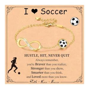 Miss Chipmunk Soccer Infinity Bracelets for Girls Women,14K Gold Plated Sport Accessories Birthday Christmas Jewelry Gifts for Women Mom Teen Girls(1-Soccer,Gold)