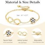 Miss Chipmunk Soccer Infinity Bracelets for Girls Women,14K Gold Plated Sport Accessories Birthday Christmas Jewelry Gifts for Women Mom Teen Girls(1-Soccer,Gold)