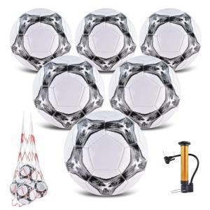 ELKCIP 6 Pack Classic deflated Soccer Balls Size 3/4/5 with Pump and Mesh Bag for Indoor Outdoor Lawn Game Training Practice Bulk Sport Gift for Teens Adults, Gray, Size 4