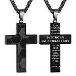 GLITTO Soccer Cross Necklace for Boys Men Pendant Accessories Stuff Religious Christian Baptism First Communion Confirmation Jewelry Gifts Teen Teenage Kids Age 6-8 8-12 12-14 Joshua 1:9 Black Christmas Stocking Stuffers