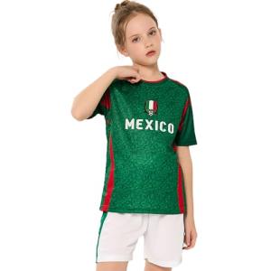 SURUIDA Mexico Soccer Jerseys Kids Boys& Girls Soccer Practice Outfits for Youth Soccer Football Training Shirt for Girls 4-16Y Green White