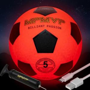 HITEGY Rechargeable Glow in The Dark Soccer Ball - USB Charging, Official Size 5, Light Up with Every Kick, Includes Pump, Ball Bag & Charging Cable - Rechargeable Light Up Soccer Ball - Orange