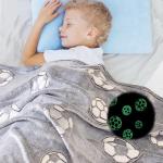Wajade Soccer Gifts Toys for Boys Girls - Glow in The Dark Soccer Blanket Birthday Christmas Decor for Kids Age 3 4 5 6 7 8 9 10 11 12 Years Old Teens Child Toddler Throw Light Grey 50"x60"